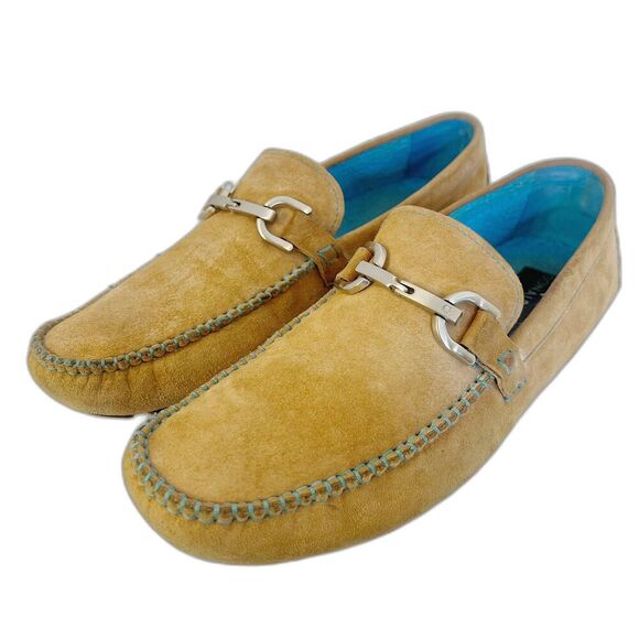 Donald J Pliner Men's Dacio Driver Tan Suede Horsebit Loafers Blue Size 10 - Picture 1 of 9